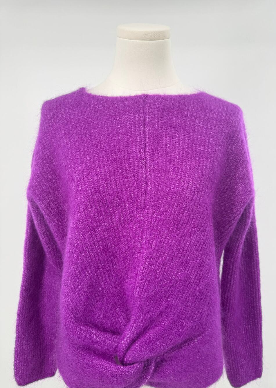Sezane Zebulon Sweater Violet Mohair Wool Knit Low back Twist Front S NWT